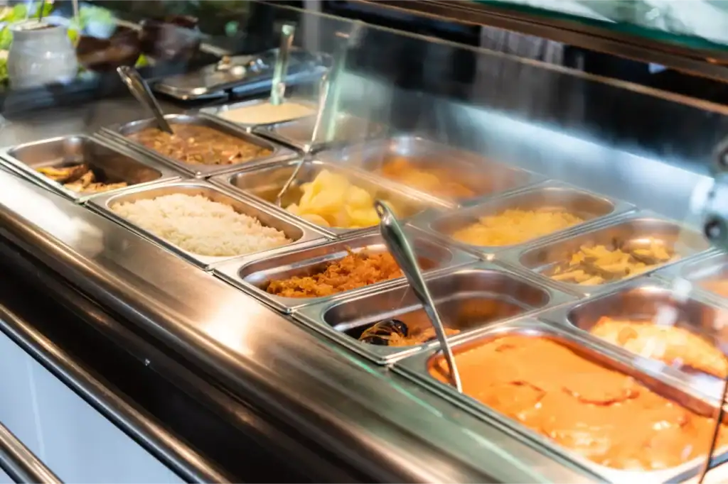 Ramkalni buffet with a variety of hot and cold dishes, a wide range of choices.