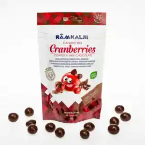 Candied cranberries in milk chocolate