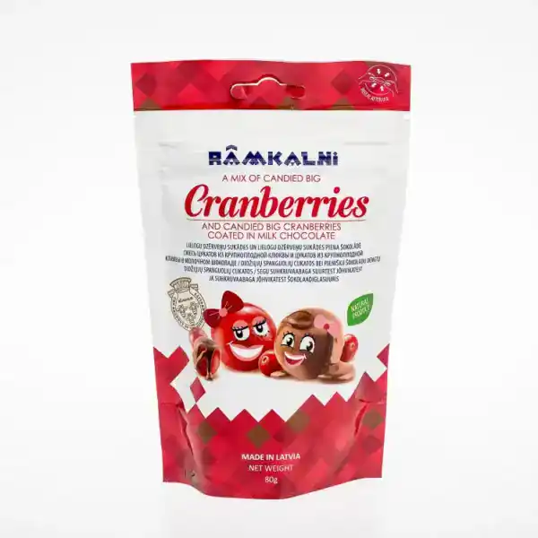 Candied cranberries and candied cranberries in milk chocolate mix