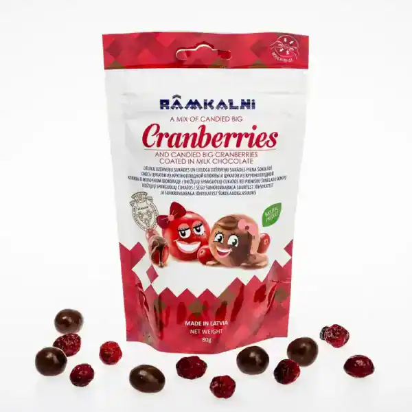 Candied cranberries and candied cranberries in milk chocolate mix
