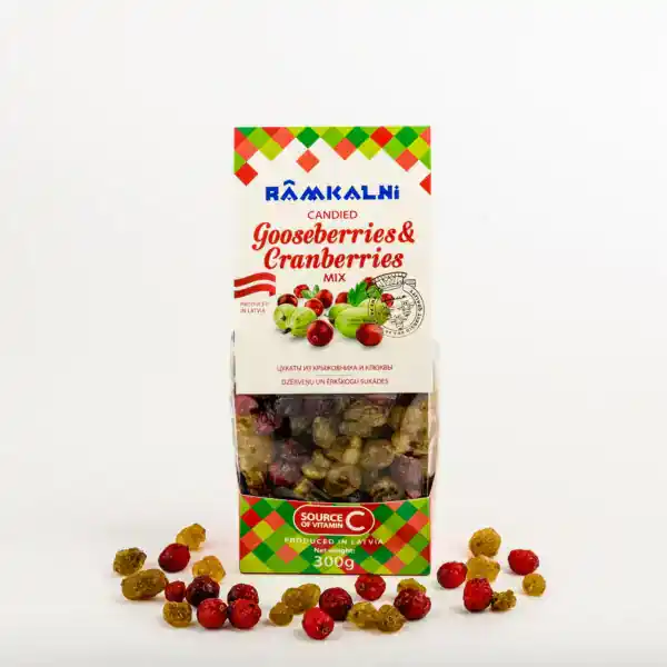 Candied gooseberries and candied cranberries mix
