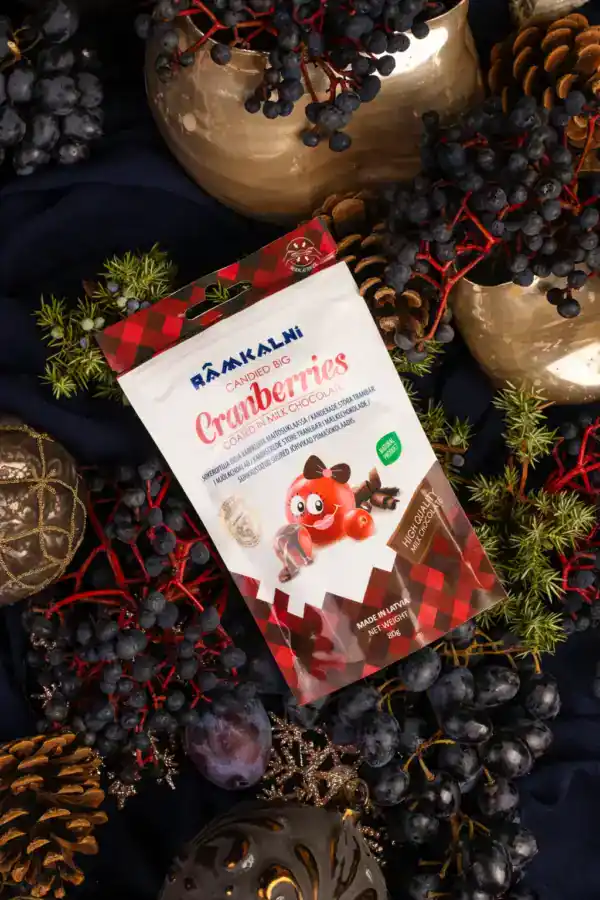 Candied cranberries in milk chocolate